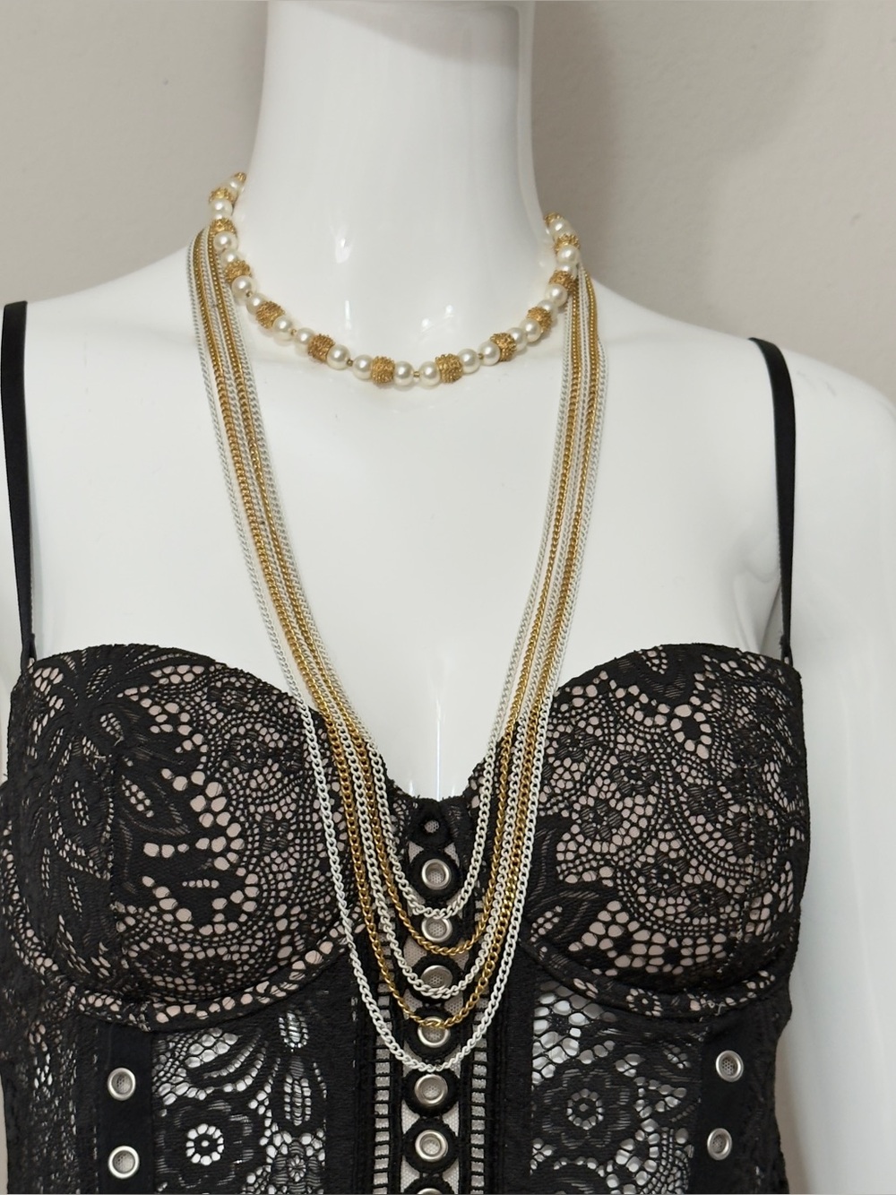 Vintage Crown Trifari Runway Style Gold-Plated & Enamel Long Layered Necklace